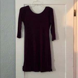 Long sleeve purple dress with cross back straps